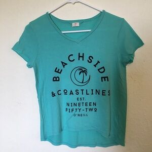 O'Neill women's green V-neck graphic T-shirt. Size L.